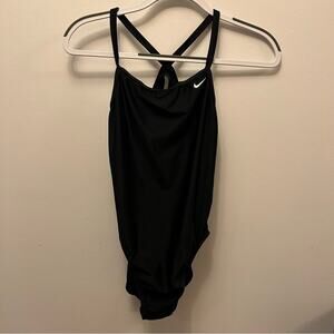 Nike Swimsuit Size 8/34 Fastback Tess0049 Swimsuit Black With White Nike Swoosh